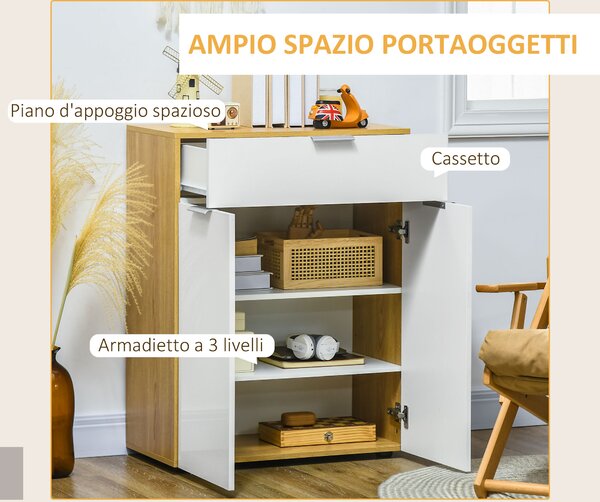 HOMCOM Mobile per Soggiorno con Armadietto e Cassetto, Ripiani regolabili su 3 livelli 70x35x92cm, Bianco|Aosom