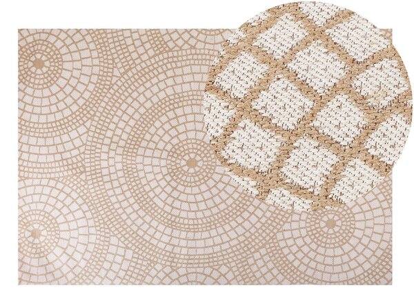 Tappeto da giardino beige e bianco in iuta 160 x 230 cm Rettangolare con motivo geometrico a trama piatta stile boho Camera da letto Soggiorno Beliani