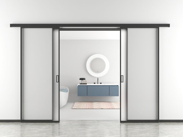 Porta scorrevole doppia esterno muro 2 x H205 cm x L83 cm Vetro temperato smerigliato - LINCI