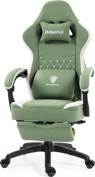 Sedia da gaming in tessuto, con imbottitura in gel e molle insacchettate, funzione massaggio, poggiapiedi regolabile, design ergonomico, colore nero