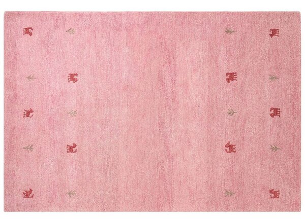 Tappeto di lana rosa fatto a mano con motivo con animali 160 x 230 cm soggiorno camera da letto Beliani