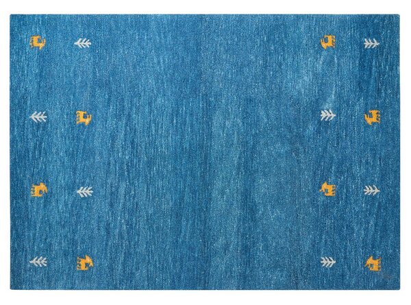 Tappeto in lana blu 140 x 200 cm, trapuntato a mano con motivi animali occidentali e design rustico Beliani