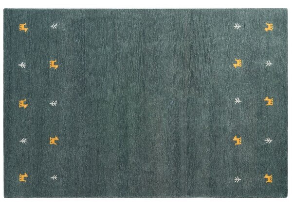 Tappeto in lana verde 200 x 300 cm, trapuntato a mano con motivi animali occidentali e design rustico Beliani