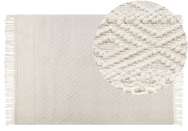 Tappeto di lana beige fatto a mano nappe 160 x 230 cm soggiorno camera da letto Beliani