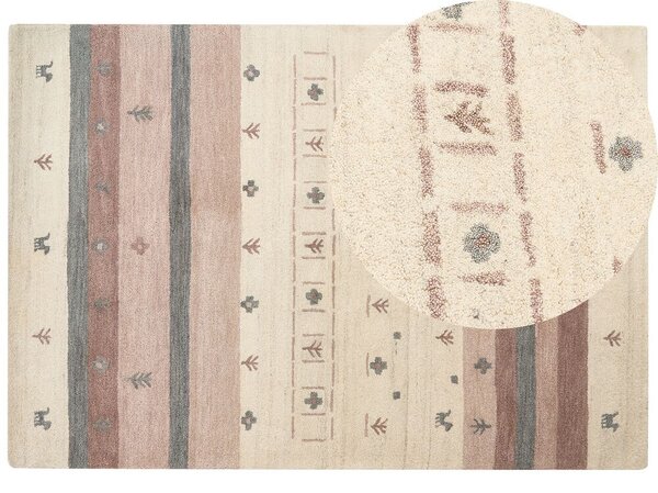 Tappeto Gabbeh in lana beige e marrone con motivo geometrico 160 x 230 cm stile boho soggiorno camera da letto Beliani