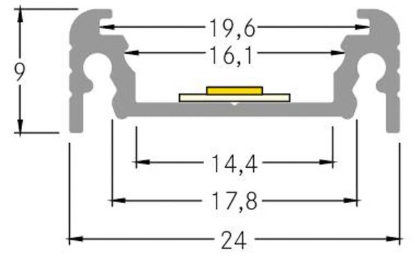 Profilo di montaggio BRUMBERG altezza 9 mm lunghezza 2 m alluminio