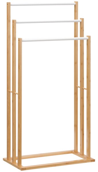 HOMCOM Portasciugamani da Terra in Bambù con 3 Sbarre in Acciaio, Autoportante, 48x25.8x94cm, Color Legno | Aosom