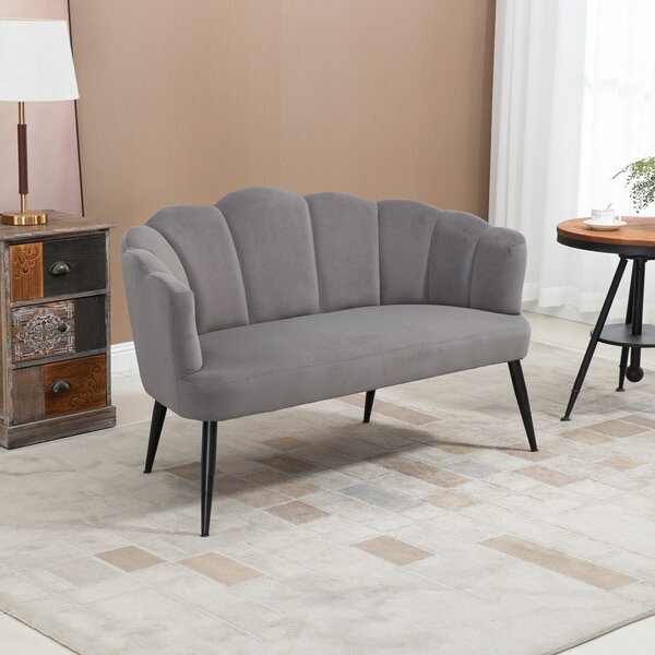 HOMCOM Divano 2 Posti in Velluto con Gambe in Metallo e Schienale a Conchiglia, 132x66x80cm, Grigio|Aosom