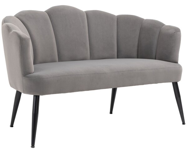 HOMCOM Divano 2 Posti in Velluto con Gambe in Metallo e Schienale a Conchiglia, 132x66x80cm, Grigio|Aosom