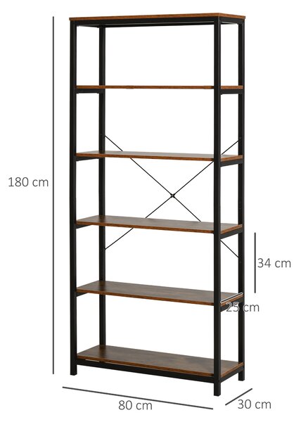 HOMCOM Libreria Salvaspazio Verticale con 6 Mensole, Scaffale in Stile Industriale Vintage,in Legno e Metallo, 80x30x180cm, Nero|Aosom Italy