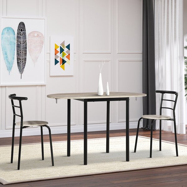 HOMCOM Set Tavolo e Sedie 3pz con 2 Sedie e Tavolo Ovale in MDF e Acciaio per Piccoli Spazi Color Legno Ideale per Cucine e Soggiorni|Aosom Italy