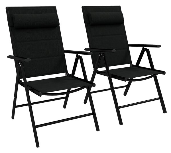 Outsunny Set 2 Sedie Pieghevoli con Schienale Reclinabile e Poggiatesta, in Alluminio e Poliestere, 54x67x108 cm, Nero|Aosom
