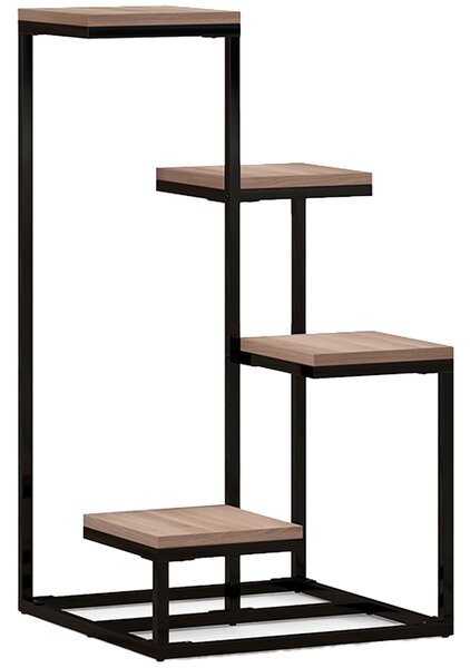 Outsunny Scaffale per Piante a 4 Livelli in Acciaio e Legno, 40x40x75.5 cm, Marrone e Nero|Aosom