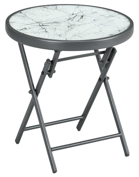 Outsunny Tavolino da Caffè per Giardino Pieghevole con Piano in Vetro Effetto Marmo, Ø45x50cm, Grigio|Aosom