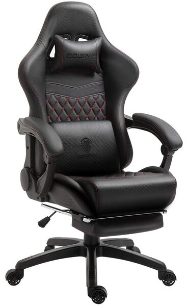 Sedia da gaming in ecopelle trapuntata, con supporto lombare massaggiante, poggiapiedi, inclinazione regolabile da 90° a 170°, portata massima di 200 kg, ideale per l'ufficio domestico e il gaming