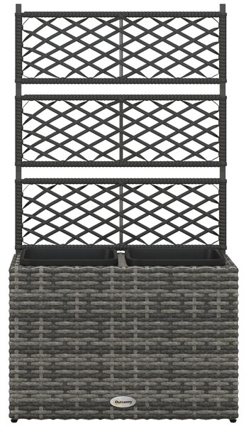 Outsunny Fioriera con Grigliato per Rampicanti con 2 Vasi in Acciaio e Rattan PE, 57x30x107cm, Grigio|Aosom