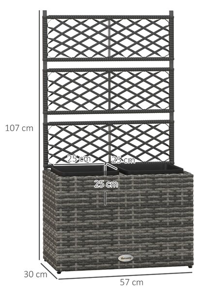Outsunny Fioriera con Grigliato per Rampicanti con 2 Vasi in Acciaio e Rattan PE, 57x30x107cm, Grigio|Aosom