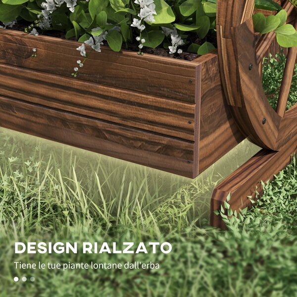 Outsunny Fioriera in Legno da Esterno a 2 Livelli con 3 Vasi e Ruote di Carro Stile Country, 64x54x60cm|Aosom