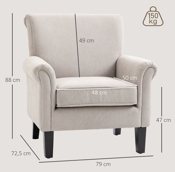 HOMCOM Poltroncina da Salotto in Tessuto con Gambe di Legno, Stile Nordico, Braccioli, Cuscino con Fodera Rimovibile, Grigio|Aosom