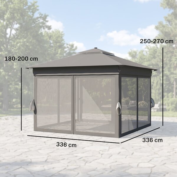 Outsunny Gazebo da Giardino ad Altezza Regolabile con Luci LED, in Acciaio e tessuto Oxford, 336x336x250-270 cm, Grigio | Aosom Italy