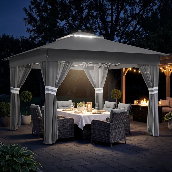 Outsunny Gazebo da Giardino ad Altezza Regolabile con Luci LED, in Acciaio e tessuto Oxford, 336x336x250-270 cm, Grigio | Aosom Italy