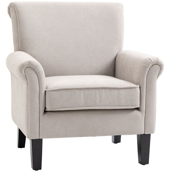 HOMCOM Poltroncina da Salotto in Tessuto con Gambe di Legno, Stile Nordico, Braccioli, Cuscino con Fodera Rimovibile, Grigio|Aosom