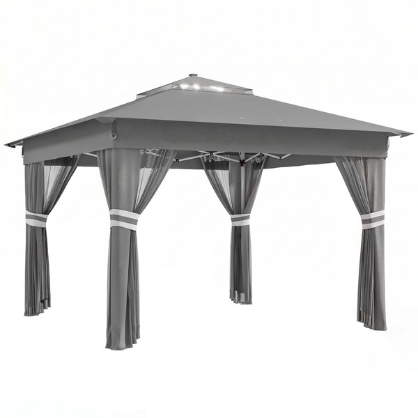 Outsunny Gazebo da Giardino ad Altezza Regolabile con Luci LED, in Acciaio e tessuto Oxford, 336x336x250-270 cm, Grigio | Aosom Italy