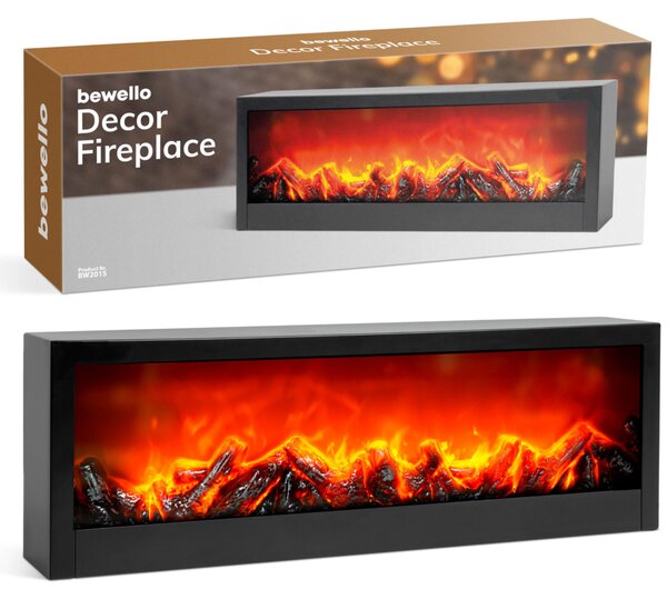 Bewello - Caminetto elettrico decorativo mobile per la mensola del camino o il tavolo - Caminetto con effetto fiamma a LED - Batteria o USB - 60 x 10 x 20 cm