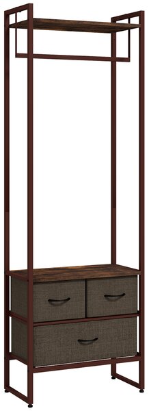 HOMCOM Appendiabiti multiuso con 3 Cassetti pieghevoli in tessuto e Ripiani da terra, in Legno MDF e Acciaio, 58.5x30x178 cm, Marrone|Aosom Italy