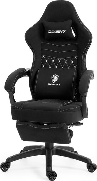 Sedia da gaming in tessuto, con imbottitura in gel e molle insacchettate, funzione massaggio, poggiapiedi regolabile, design ergonomico, colore beige