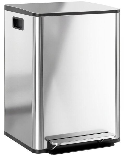 HOMCOM Bidone Immondizia a 2 Sezioni da 20L a Pedale con Coperchio Silenzioso, in Acciaio Inox e PP, 41.8x36.7x58 cm
