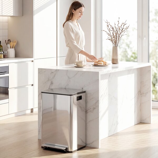 HOMCOM Bidone Immondizia a 2 Sezioni da 20L a Pedale con Coperchio Silenzioso, in Acciaio Inox e PP, 41.8x36.7x58 cm