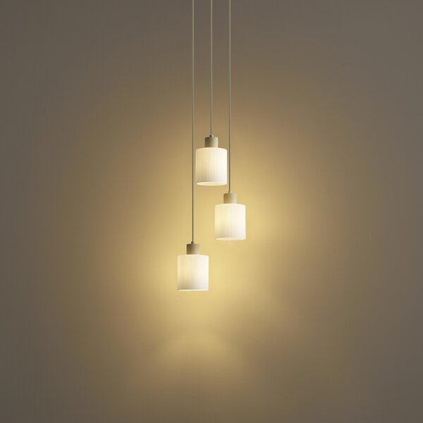 Lampada a sospensione scandinava beige con vetro bianco rotondo a 3 luci - Wisp