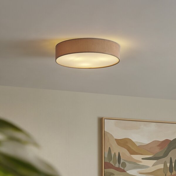 Plafoniera moderna color tortora con paralume in velluto 46cm 3 luci - Luz