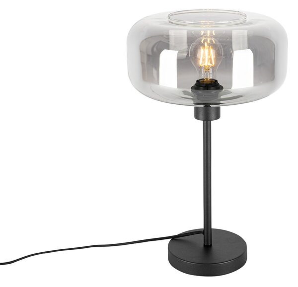 Lampada da tavolo Art Déco nera con vetro fumé - Bizle
