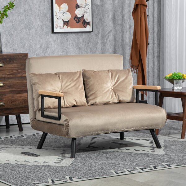 HOMCOM Divano Letto 3 in 1 in Tessuto Effetto Velluto con Schienale Regolabile e 2 Cuscini, 102x73x81 cm, Marrone Chiaro