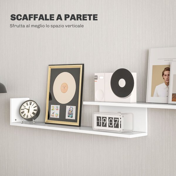 HOMCOM Mobile TV Moderno con Mensola a Muro e Ripiani Aperti in Legno Bianco e Nero per Soggiorno Salotto Design Elegante e Funzionale |Aosom