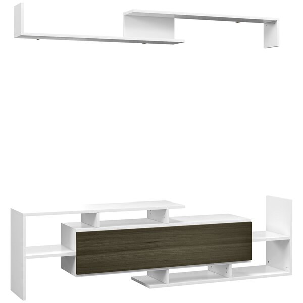 HOMCOM Mobile TV Moderno con Mensola a Muro e Ripiani Aperti in Legno Bianco e Nero per Soggiorno Salotto Design Elegante e Funzionale |Aosom