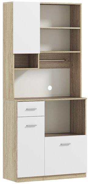 HOMCOM Mobile Dispensa in Legno con Cassetto, 3 Armadietti e 4 Ripiani Aperti, 80x35x180 cm, Bianco
