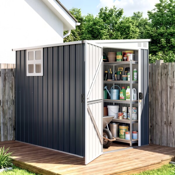 Outsunny Casetta da Giardino con Porta Bloccabile e Prese d'Aria, Capanno Porta Attrezzi in Acciaio, 1.2x1.9 m, Grigio Scuro | Aosom Italy