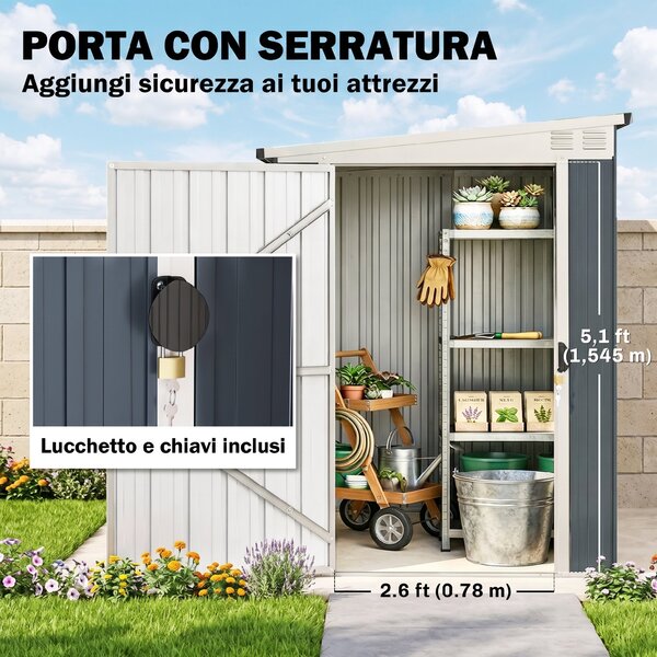 Outsunny Casetta da Giardino con Porta Bloccabile e Prese d'Aria, Capanno Porta Attrezzi in Acciaio, 1.2x1.9 m, Grigio Scuro | Aosom Italy