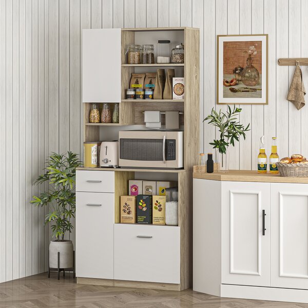 HOMCOM Mobile Dispensa in Legno con Cassetto, 3 Armadietti e 4 Ripiani Aperti, 80x35x180 cm, Bianco