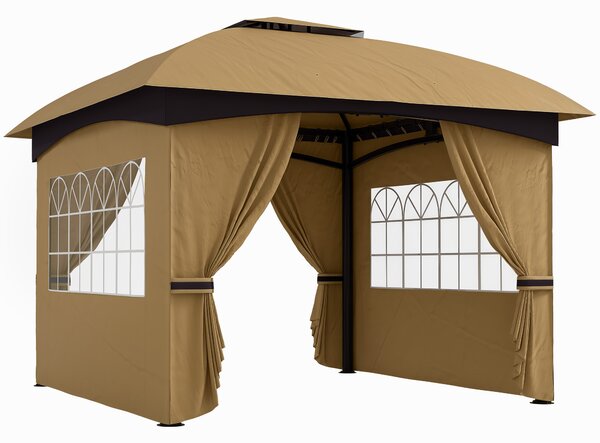 Outsunny Gazebo da Giardino 3.4x3.4m con Pareti in PU Anti-Strappo e Anti-Raggi UV, Tetto a 2 Livelli, Beige|Aosom