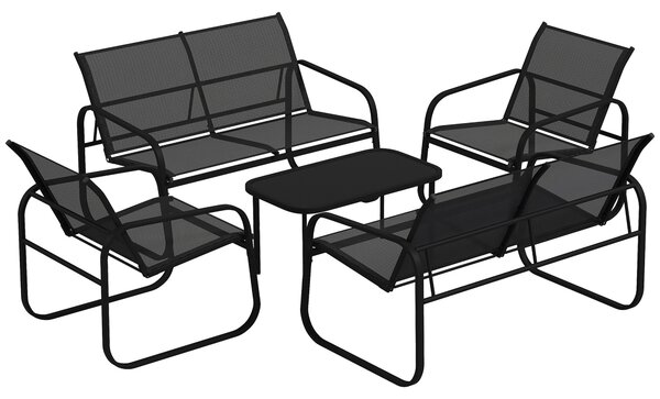 Outsunny Set da Giardino con 2 Divani 2 Posti, 2 Poltrone e un Tavolino da Caffè con Piano in Vetro, Nero