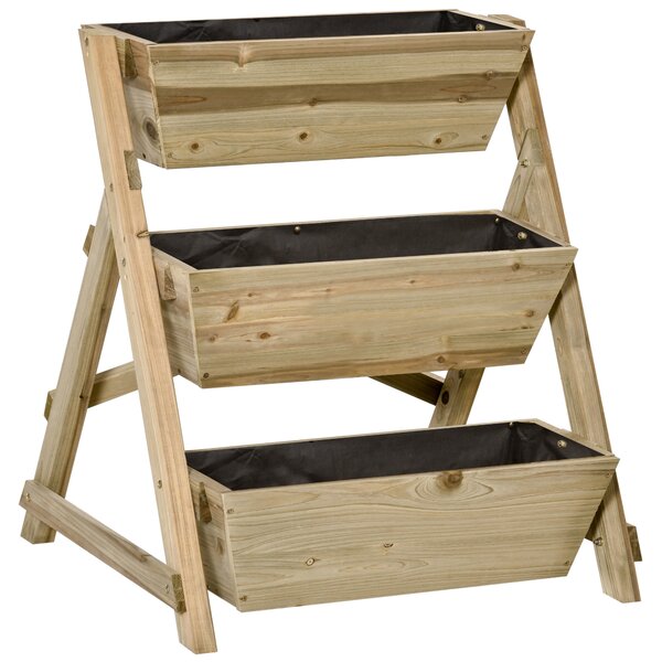 Outsunny Fioriera da Giardino a 3 Livelli con Feltro Drenante Geotessile, in Legno di Abete, 71x61x77 cm|Aosom