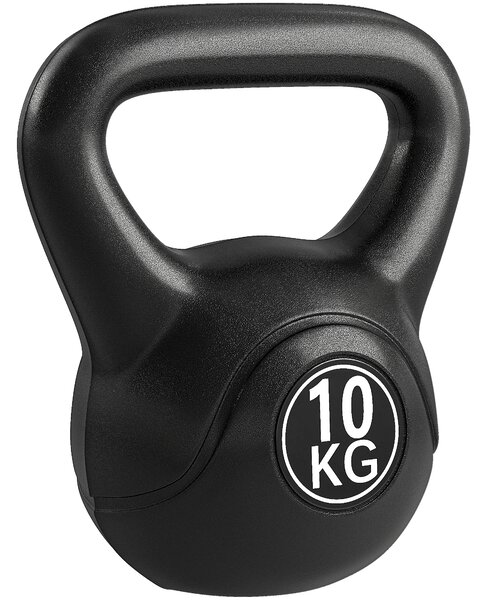 HOMCOM Kettlebell in PVC con Sabbia 10Kg, Fondo Piatto, Maniglia Liscia Anti-Sfregamento, Nero | Aosom