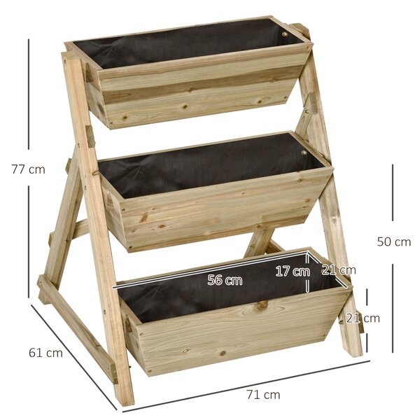 Outsunny Fioriera da Giardino a 3 Livelli con Feltro Drenante Geotessile, in Legno di Abete, 71x61x77 cm|Aosom