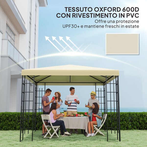 Outsunny Copertura per Gazebo da Giardino 3x3 m in Tessuto Oxford 600D con Fori di Drenaggio, Bianco Crema