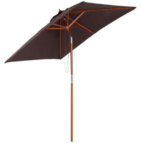 Outsunny Ombrellone Rettangolare Inclinabile 2x1.5 m con 6 Stecche e Apertura a Corda, in Bambù e Poliestere Caffè