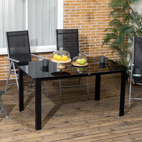 Outsunny Tavolo da Giardino con Piano in Vetro Temperato 150x90 cm per 6 Persone, Tavola da Pranzo da Esterno Rettangolare in Alluminio, per Patio, Terrazzo, Balcone, Nero | Aosom Italy